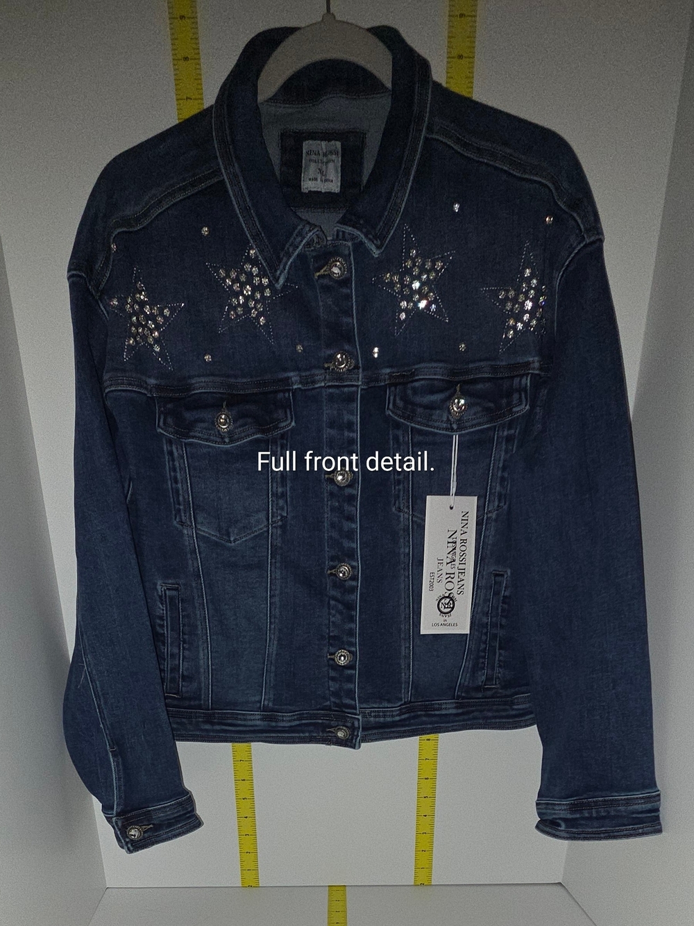 Nina Rossi Stunning Crystal Star Embellished Denim Jacket XL NWT